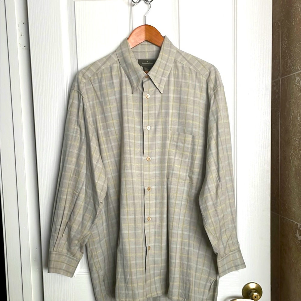 Ermenegildo Zegna - Tan Plaid Shirt button down collar